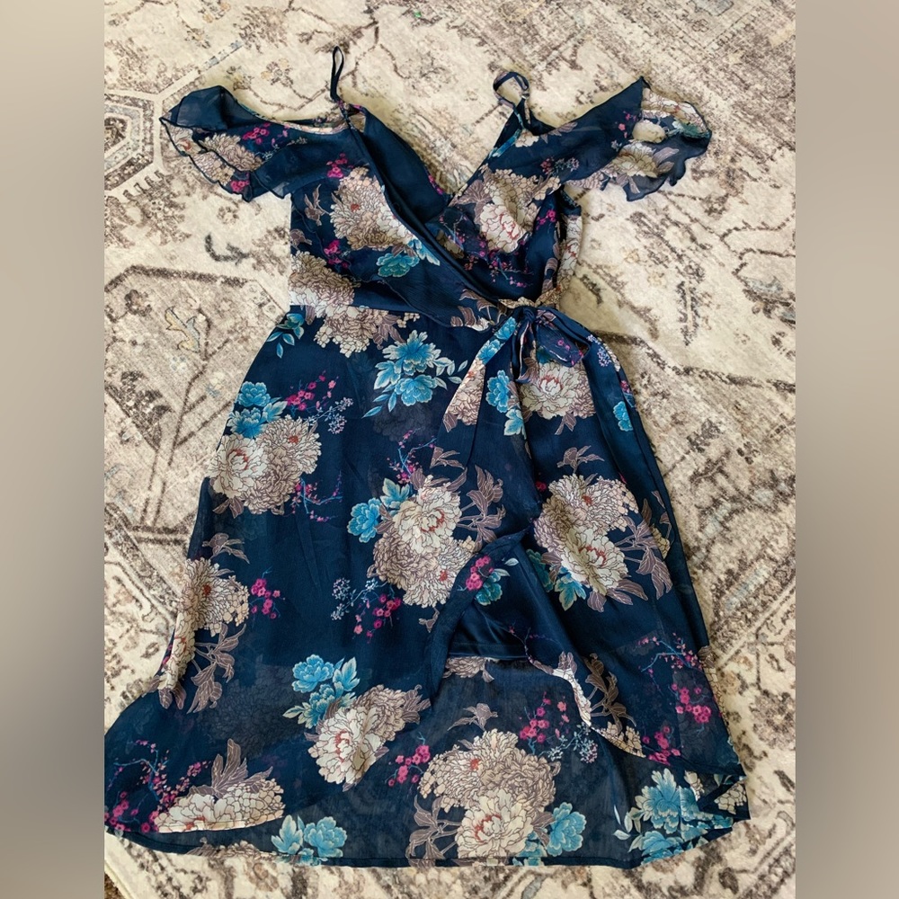 Xhilaration Blue Floral Wrap Dress